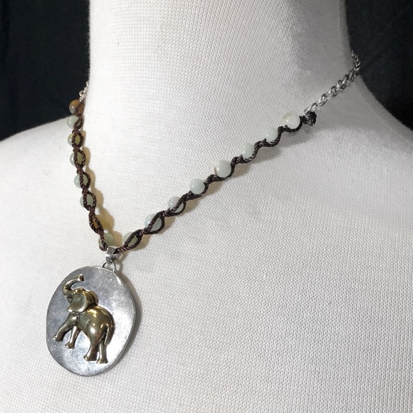 2-Tone Elephant Stone Necklace Earrings Set - Picture 2 of 3